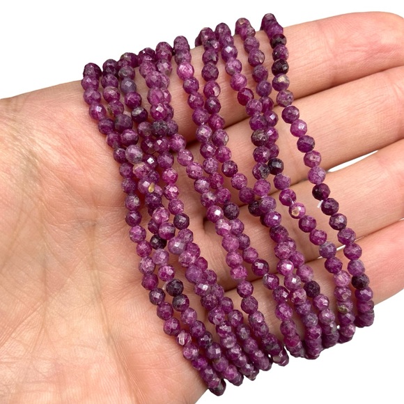 3mm Ruby Beaded Stretch Bracelet Natural Raw Genuine Stone Gemstone Faceted - Picture 4 of 9